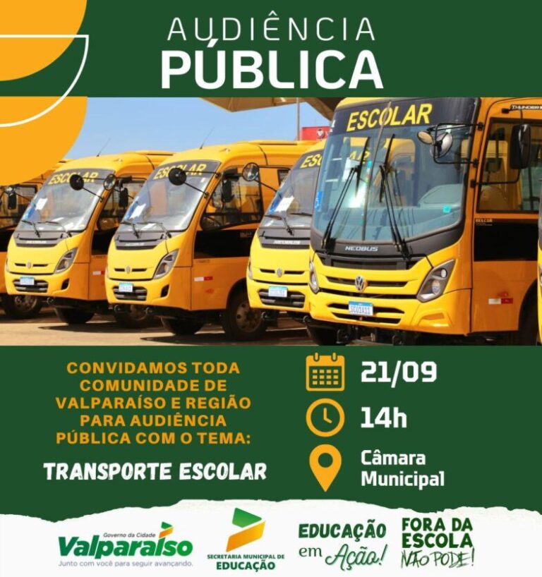 Secretaria de Educação de Valparaíso convida a comunidade para Audiência Pública sobre Transporte Escolar