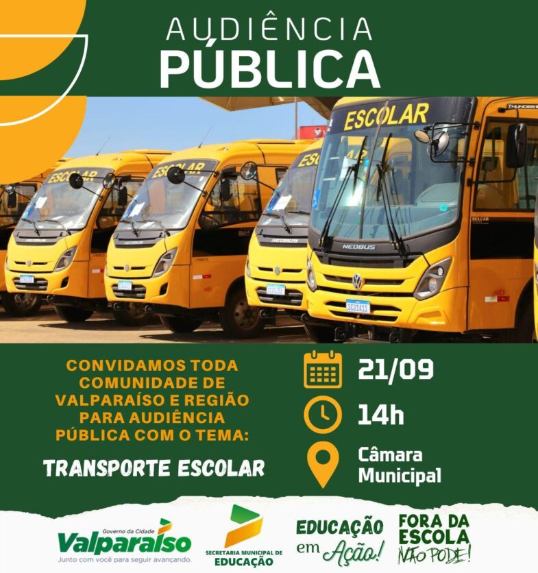 Secretaria de Educação de Valparaíso convida a comunidade para Audiência Pública sobre Transporte Escolar