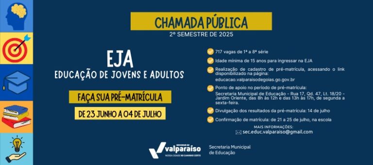 EJA 2025: Edital Abre 717 Vagas nas Escolas Municipais de Valparaíso