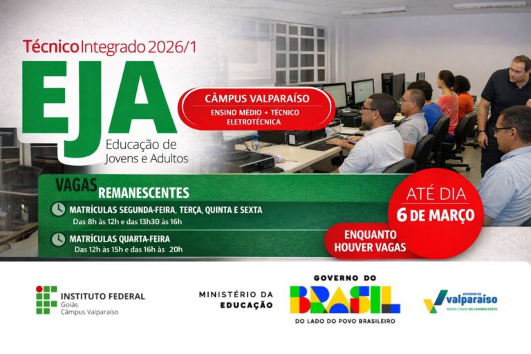 Leia mais sobre o artigo IFG Valparaíso abre matrículas para curso técnico integrado em Eletrotécnica na modalidade EJA