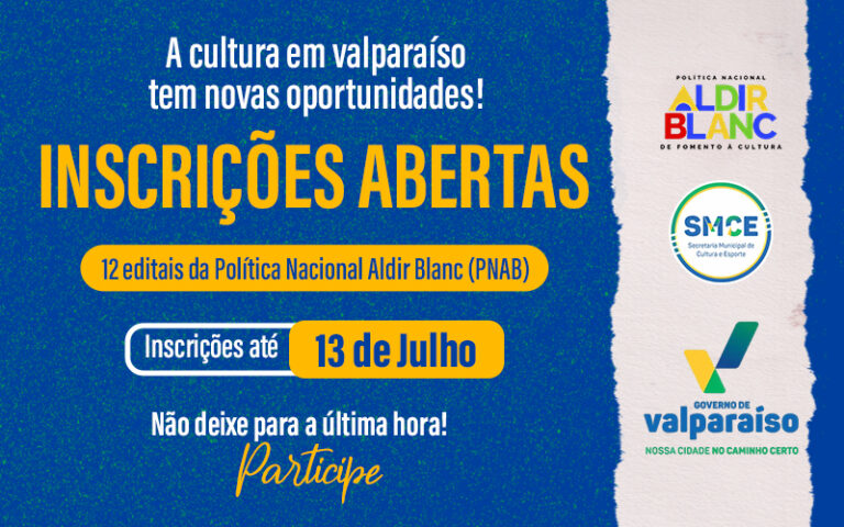 No momento, você está visualizando CULTURA ABRE INSCRIÇÕES PARA 12 EDITAIS DA PNAB EM VALPARAÍSO DE GOIÁS