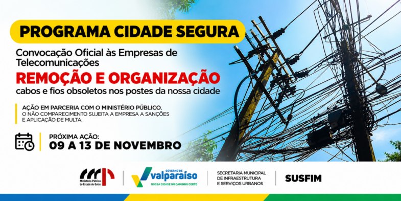 No momento, você está visualizando Valparaíso convoca operadoras para retirada de fios inutilizados nos postes